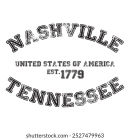 vintage college varsity tennessee nashville slogan emblem print with grunge effect for graphic tee t shirt or sweatshirt - vector