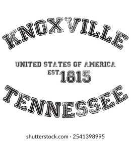 vintage college varsity tennessee's knoxville city slogan emblem print mit grunge effekt für grafisches tee t shirt oder sweatshirt - vektor