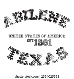 vintage college varsity texas's abilene city slogan emblem print with grunge effect for graphic tee t shirt or sweatshirt - vector