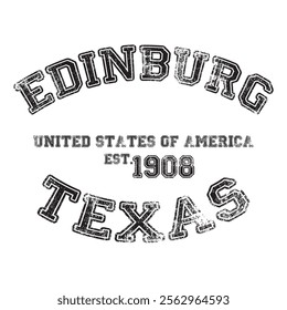 vintage college varsity texas's edinbburg city slogan emblem print with grunge effect for graphic tee t shirt or sweatshirt - vector