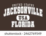 Vintage college varsity typography united states jacksonville florida city text slogan print with retro USA emblem for graphic tee t shirt or sweatshirt hoodie - Vector