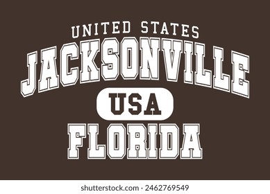 Vintage college varsity typography united states jacksonville florida city text slogan print with retro USA emblem for graphic tee t shirt or sweatshirt hoodie - Vector