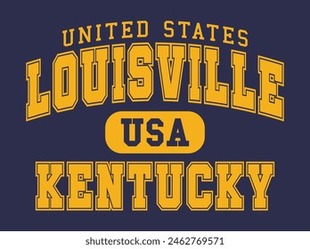 Vintage college varsity typography united states louisville kentucky city text slogan print with retro USA emblem for graphic tee t shirt or sweatshirt hoodie - Vector