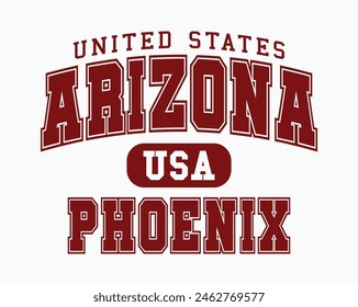 Vintage college varsity typography united states arizona phoenix city text slogan print with retro USA emblem for graphic tee t shirt or sweatshirt hoodie - Vector