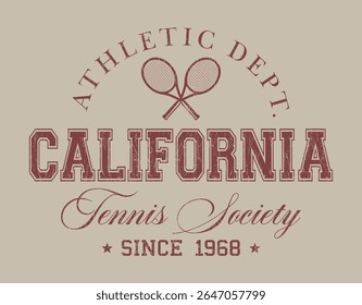 Tipografia universitária vintage do time de tênis dos estados unidos da américa slogan print com ilustração de raquete de tênis retro para camiseta ou pôster gráfico - Vetor