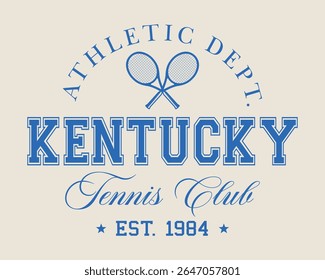 Tipografia universitária vintage do time de tênis dos estados unidos da américa slogan print com ilustração de raquete de tênis retro para camiseta ou pôster gráfico - Vetor
