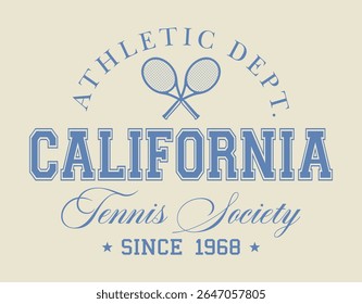 Tipografia universitária vintage do time de tênis dos estados unidos da américa slogan print com ilustração de raquete de tênis retro para camiseta ou pôster gráfico - Vetor
