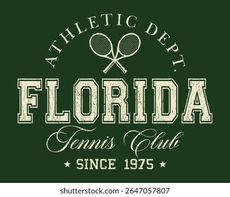 Tipografia universitária vintage do time de tênis dos estados unidos da américa slogan print com ilustração de raquete de tênis retro para camiseta ou pôster gráfico - Vetor
