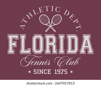 Tipografia universitária vintage do time de tênis dos estados unidos da américa slogan print com ilustração de raquete de tênis retro para camiseta ou pôster gráfico - Vetor
