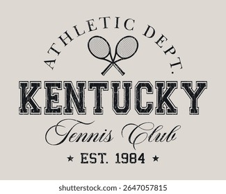Tipografia universitária vintage do time de tênis dos estados unidos da américa slogan print com ilustração de raquete de tênis retro para camiseta ou pôster gráfico - Vetor