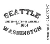 vintage college varsity washington seattle city slogan emblem print with grunge effect for graphic tee t shirt or sweatshirt - vector