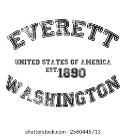 vintage college varsity washington's everett city slogan emblem print with grunge effect for graphic tee t shirt or sweatshirt - vector