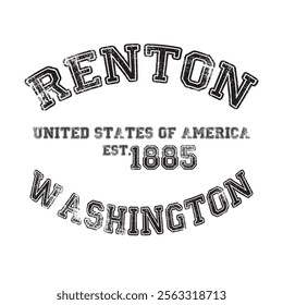 vintage college varsity washington's renton city slogan emblem print with grunge effect for graphic tee t shirt or sweatshirt - vector