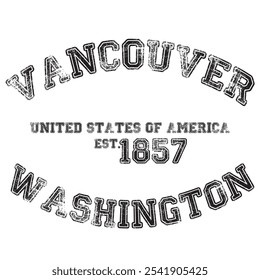 vintage faculdade varsity washington's vanVancouver cidade slogan emblema imprimir com efeito grunge para t-shirt gráfico ou moletom - vetor