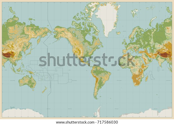 Vintage Color America Centered Physical World Stock Vector (Royalty ...