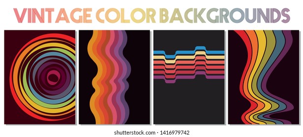 Vintage Color Backgrounds. Circles, Wavy Stripes, Abstract Retro Shapes