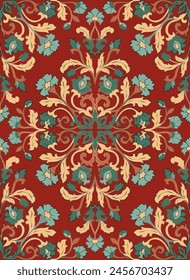 Vintage color damask floral pattern. Traditional ornament for a carpet, textile and any surface. Ornamental background with filigree details.
