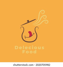 vintage color delicious pot logo isolated on yellow background