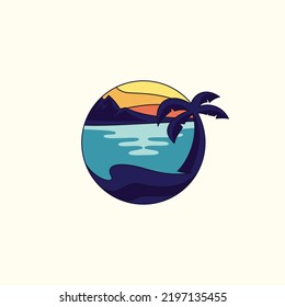 Vintage color Landscape emblem concept design. Vector illustration  