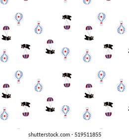 Vintage color pattern with balloon and bear on white background
