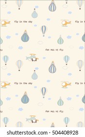 Vintage color pattern with balloon and helicopter on a ivory background
