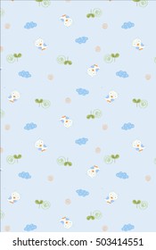 Vintage color pattern with clouds and owls on a ivory background