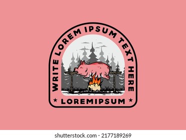 Vintage color of pork roast on fire illustration design