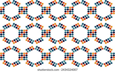 vintage color seamless pattern with shapes, blue, red, green, orange, yellow net, ring hexagon block on white background, design for fabric print or t-shirt paint screening