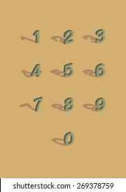 Vintage color style of Isometric number with shadow.
