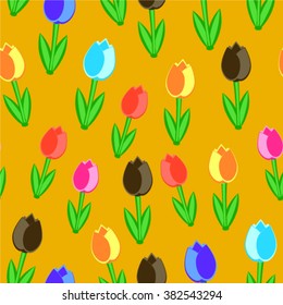 Vintage color tulips back pattern seamless orange