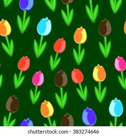Vintage color tulips back pattern seamless green