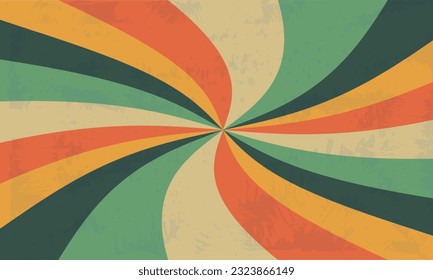 Vintage colored backdrop from the 70s. Retro background with straight lines, curves, rays or stripes in the middle. Vector illustration.