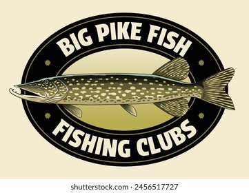 Vintage Colored Design of Pike Fish Fishing