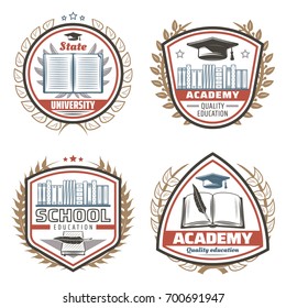 Vintage Colored Education Emblems Set