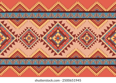 Vintage colored Ethnic abstract pattern tribal seamless. Aztec geometric art. Navajo textile background design for wallpaper, cushions, clothing, and fabric. Vector illustration embroidery style.