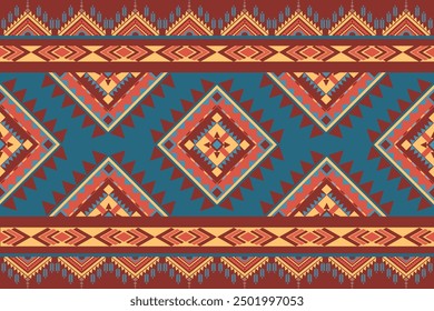 Vintage colored Ethnic abstract pattern tribal seamless. Aztec geometric art. Navajo textile background design for wallpaper, cushions, clothing, and fabric. Vector illustration embroidery style.