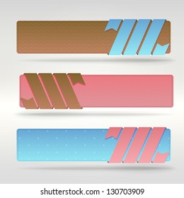Vintage colored horizontal banner button set tied with bent tapes, eps10 vector design element collection