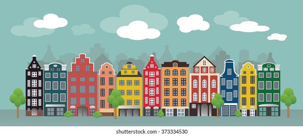 Vintage colored houses, also used as a solid background