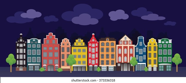 Vintage colored houses, also used as a solid background
