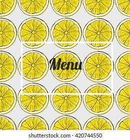 Vintage colored lemons pattern template.Menu. Vintage frame. Vector Illustration