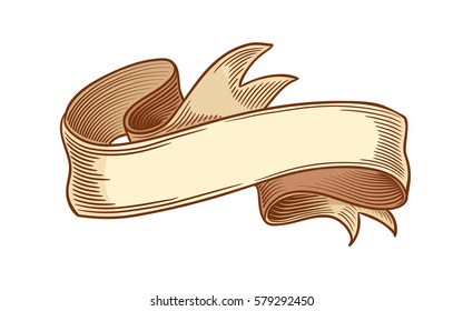 Vintage colored line ribbon isolated on white background. Vector illustration of vintage engraving ribbon tape for menu, poster, web and label. Hand drawn in a graphic style.