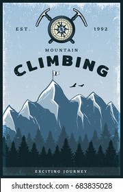 Vintage Colored Mountain Climbing Poster