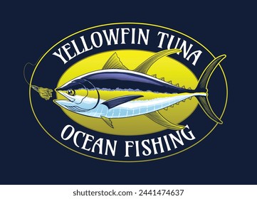 Vintage Colored Shirt Design of Yellowfin Tuna Fish