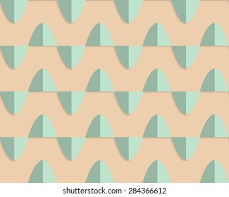 Vintage colored simple seamless pattern. Background with paper fold and 3d realistic shadow.Retro fold light green semi ovals.