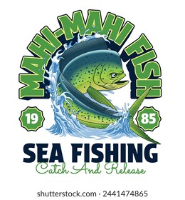 Vintage Colored T-Shirt Design of Mahi-Mahi Fish