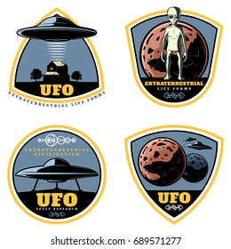 Vintage Colored UFO Emblems Set