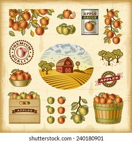 Vintage colorful apple harvest set. Fully editable EPS10 vector.