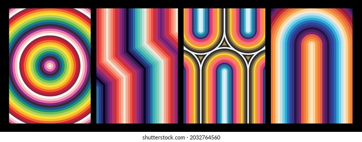 Vintage Colorful Background Set, Bright Color Lines