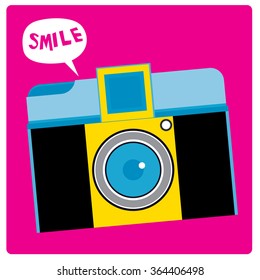 vintage colorful camera illustration for gift card