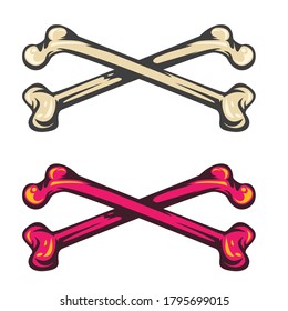 Vintage colorful crossbones isolated on white background. Bright hand drawn design element template for emblem, print, cover, poster. vivid vector illustration.